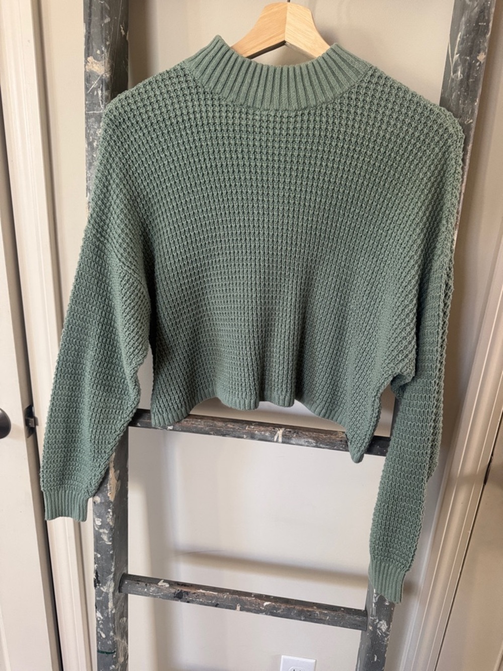 Hollister Sage Green Cropped Mock Neck Sweater